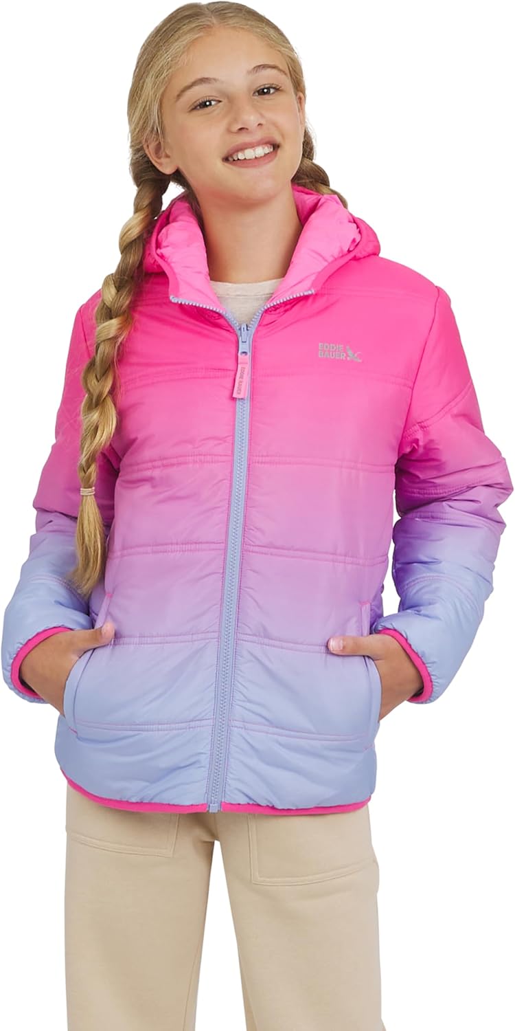 Eddie Bauer Girls' Deer Harbor Reversible Faux Fur Lined Insulated Puffer Jacket