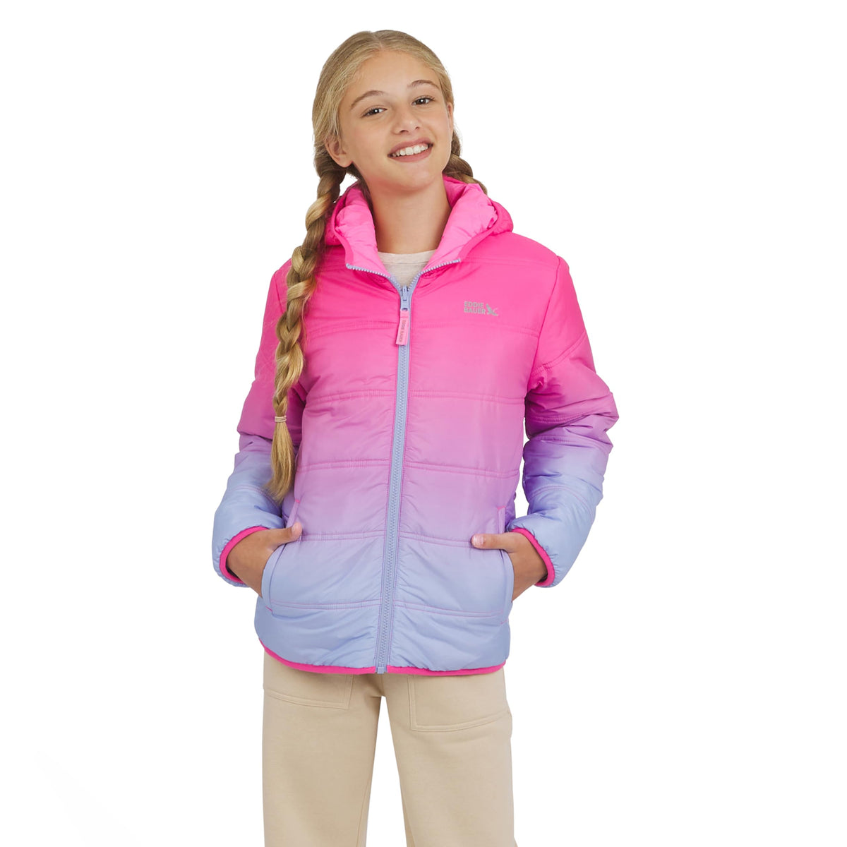 Eddie Bauer Girls' Deer Harbor Reversible Faux Fur Lined Insulated Puffer Jacket