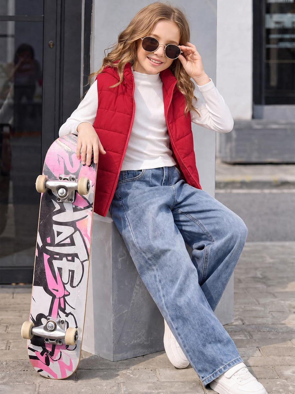 Haloumoning Girls Hooded Puffer Vest Sleeveless Quilted Outerwear Jacket