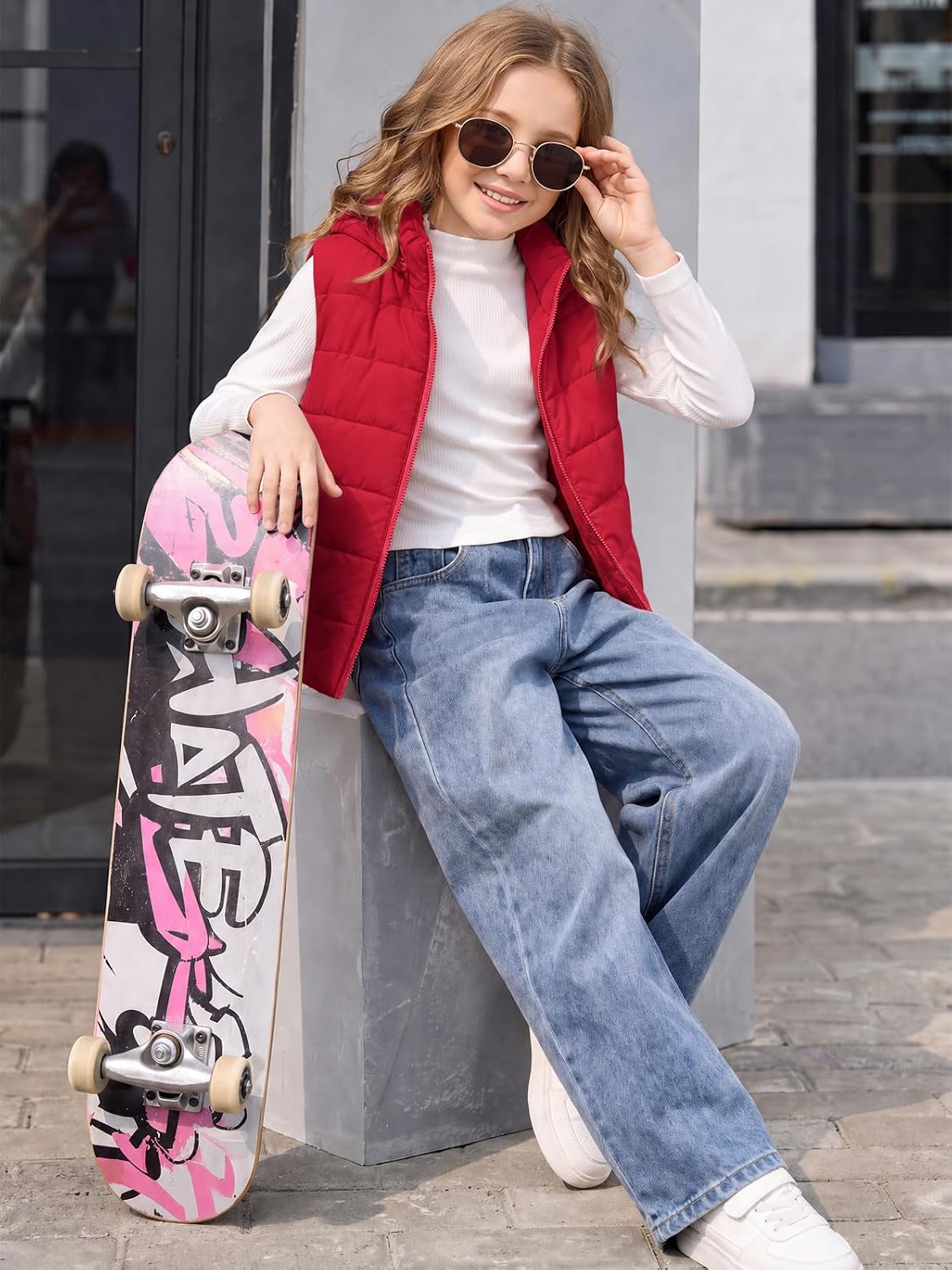 Haloumoning Girls Hooded Puffer Vest Sleeveless Quilted Outerwear Jacket