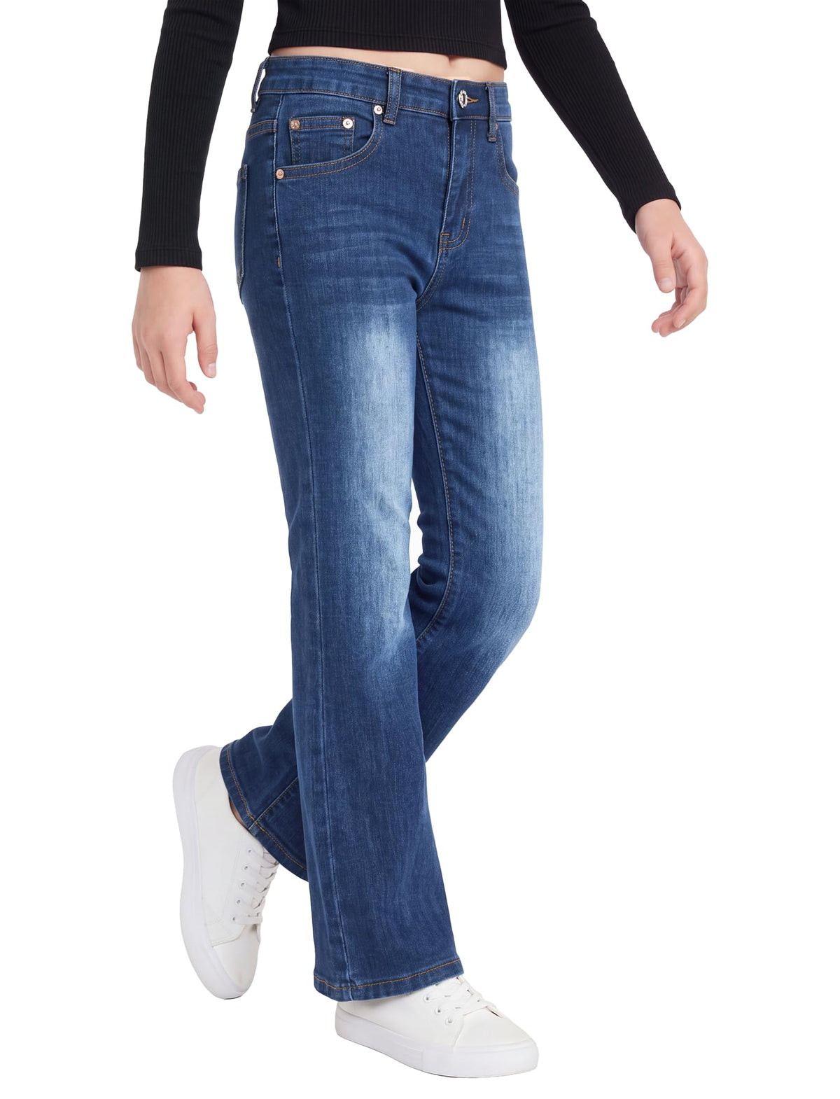 PATPAT Girls Bootcut Jeans 4-14Y, Elastic Waist Jeans with Pockets Straight Leg Pants