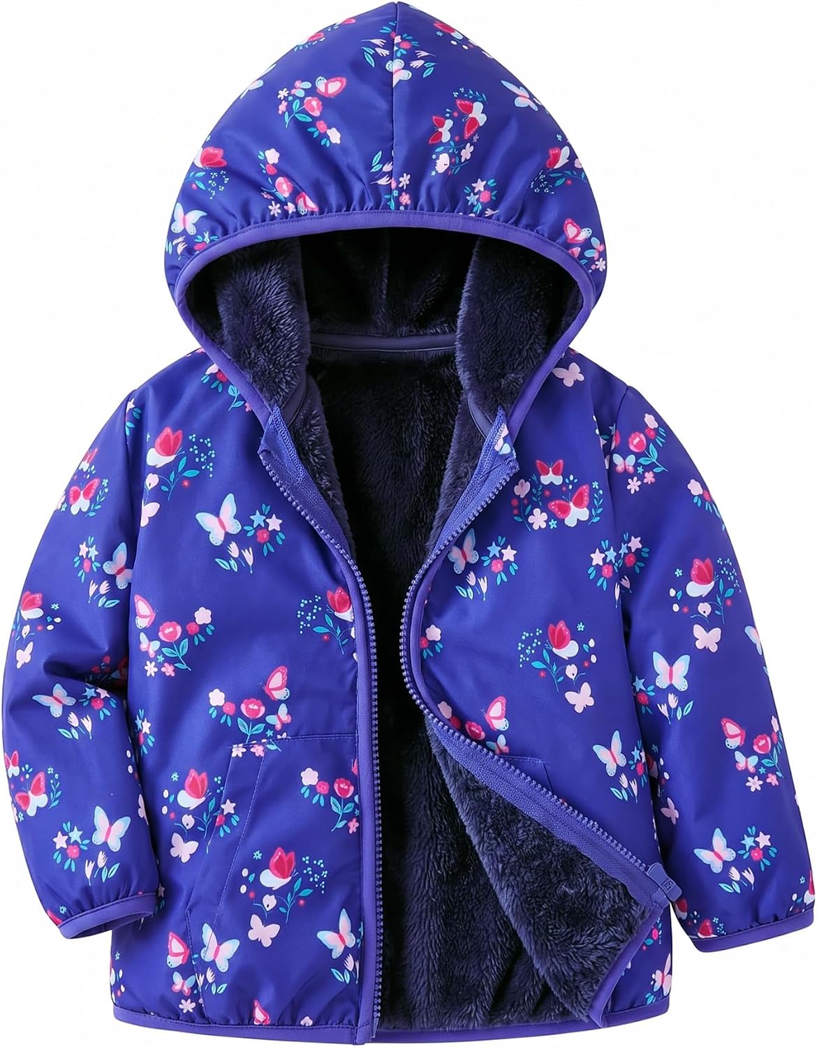 uideazone Toddler Girls Lightly Fleece Lined Coat Hooded Zipper Jacket 1-6T