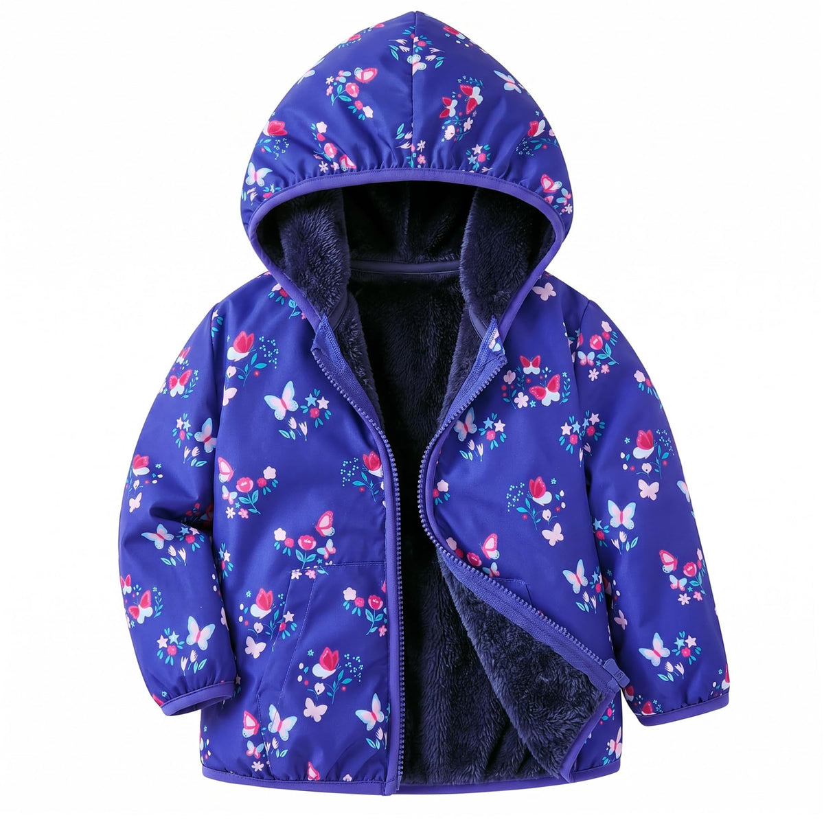 uideazone Toddler Girls Lightly Fleece Lined Coat Hooded Zipper Jacket 1-6T