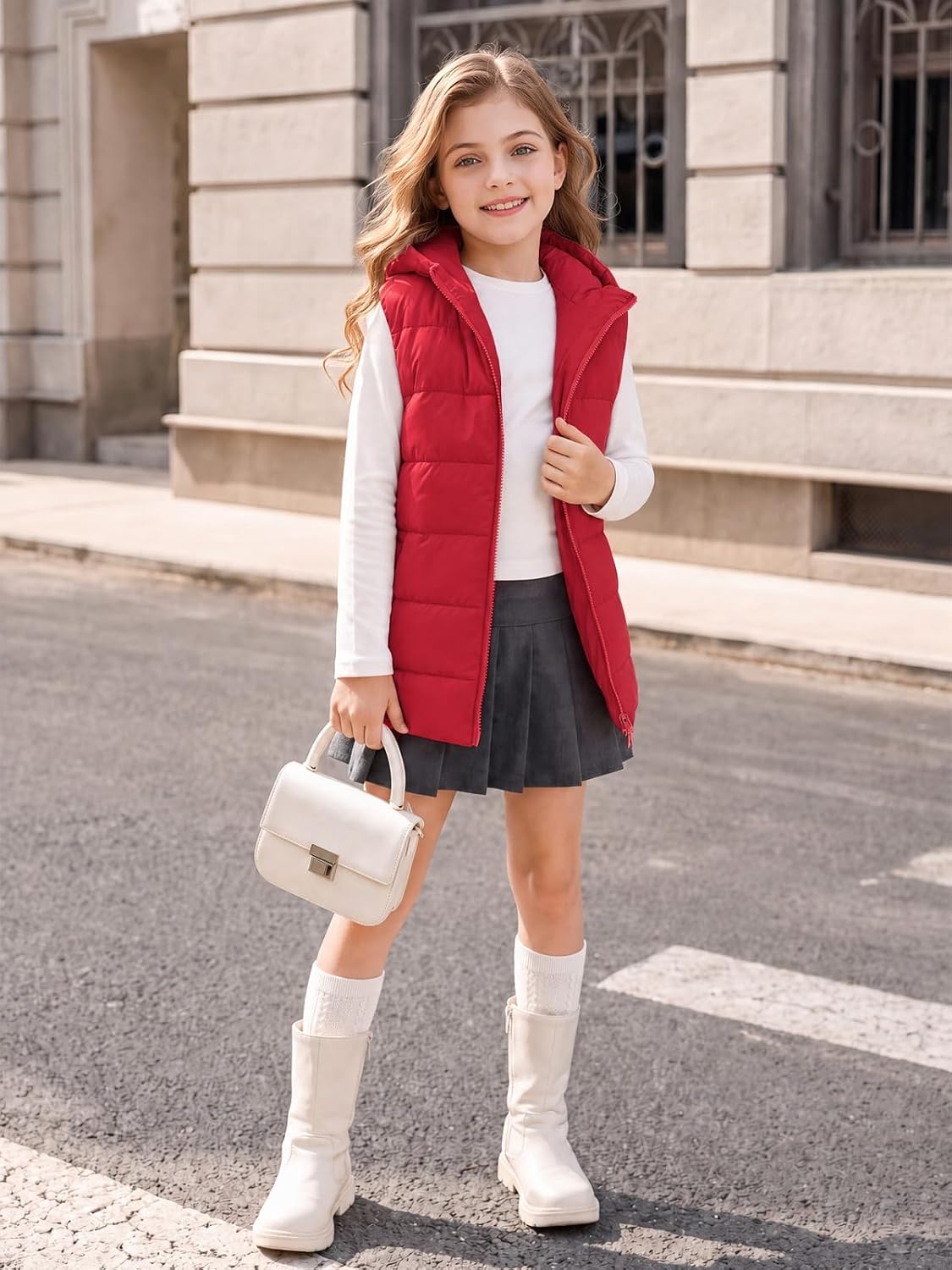 Haloumoning Girls Hooded Puffer Vest Sleeveless Quilted Outerwear Jacket