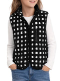 Haloumoning Girls Checkered Sherpa Vest Zip Up Sleeveless Jacket Outerwear