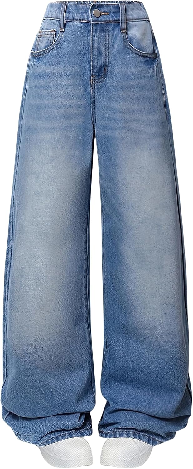 Jeans for Girls Baggy Wide Leg High Waisted Y2K Denim Pants 7-14Y