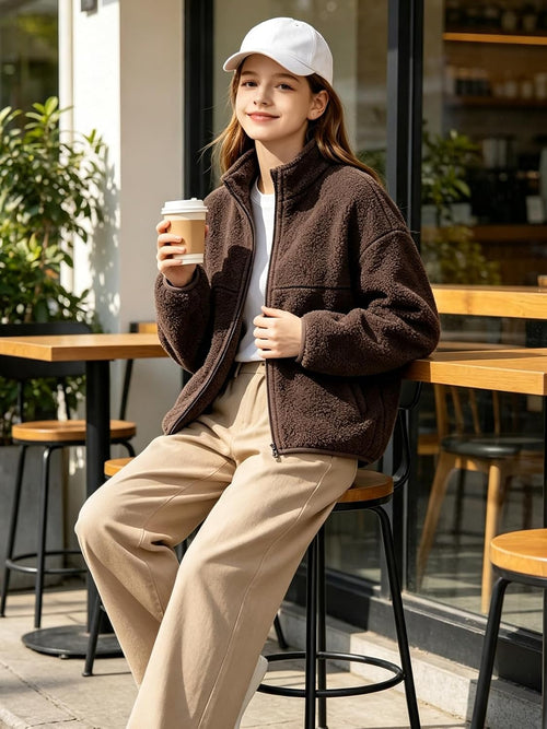 7-14Y Girls Winter Fleece Zipper Jacket with Pockets