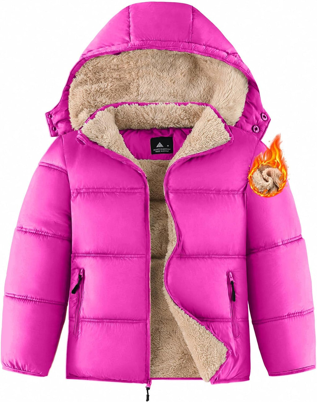 Boy'S Girls Winter Coat Puffer Jacket Sherpa Fleece with Detachable Hood