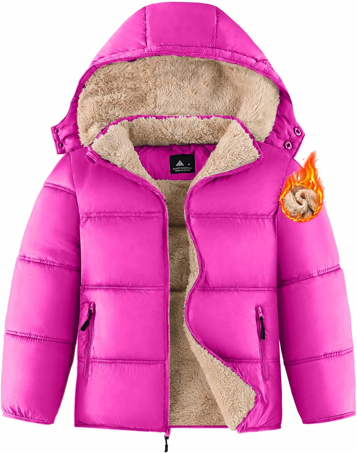 Boy'S Girls Winter Coat Puffer Jacket Sherpa Fleece with Detachable Hood