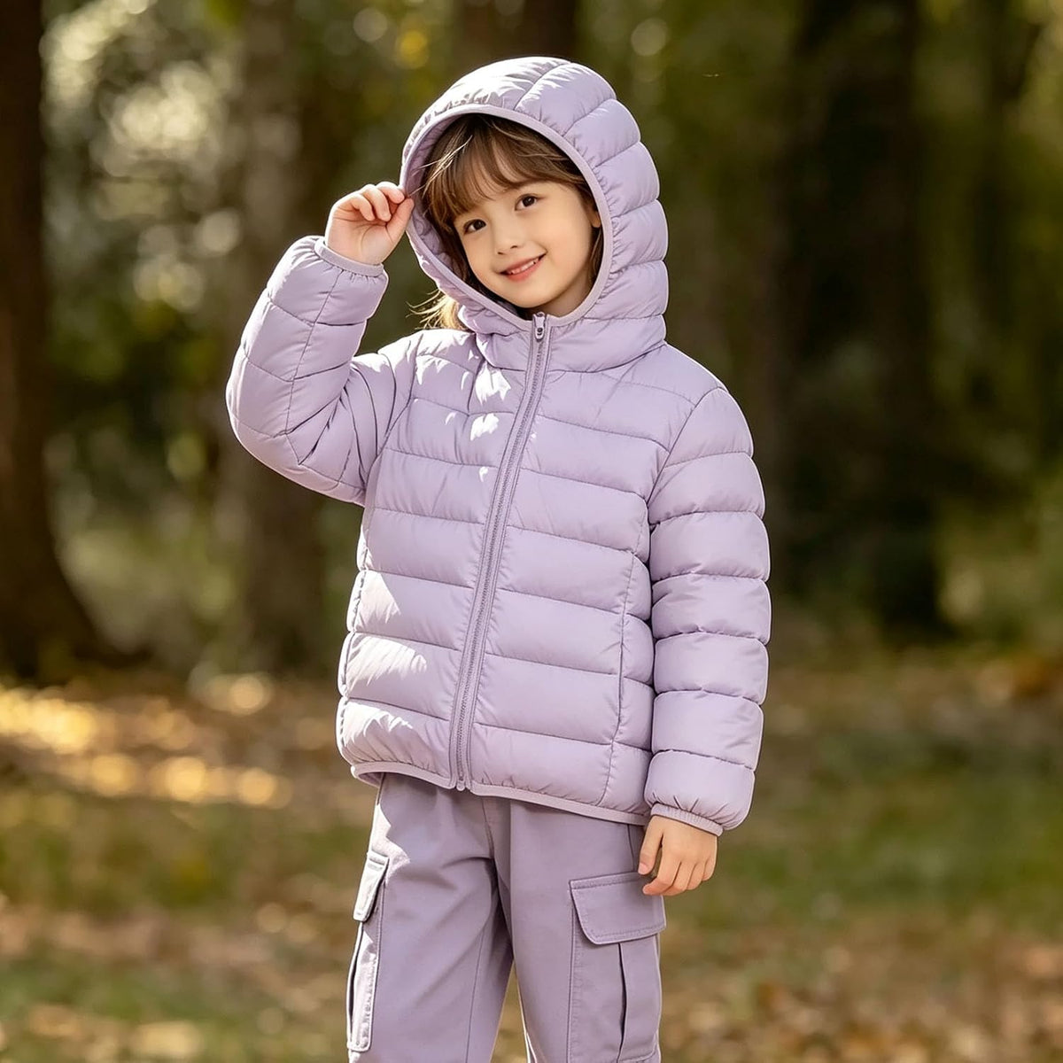 Girls Puffer Jacket Hooded Lightweight Coat Kids Winter Outerwear