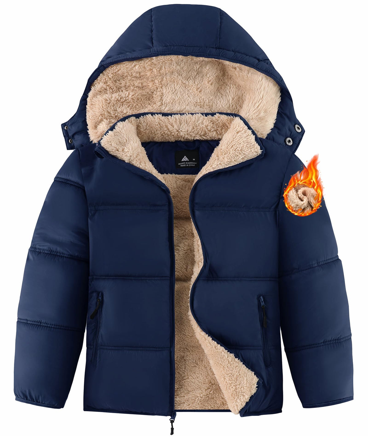 Boy'S Girls Winter Coat Puffer Jacket Sherpa Fleece with Detachable Hood