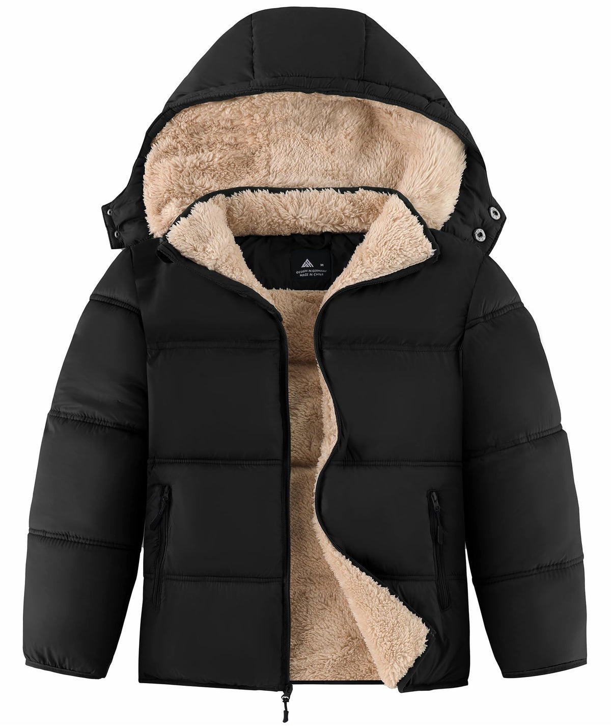 Boy'S Girls Winter Coat Puffer Jacket Sherpa Fleece with Detachable Hood
