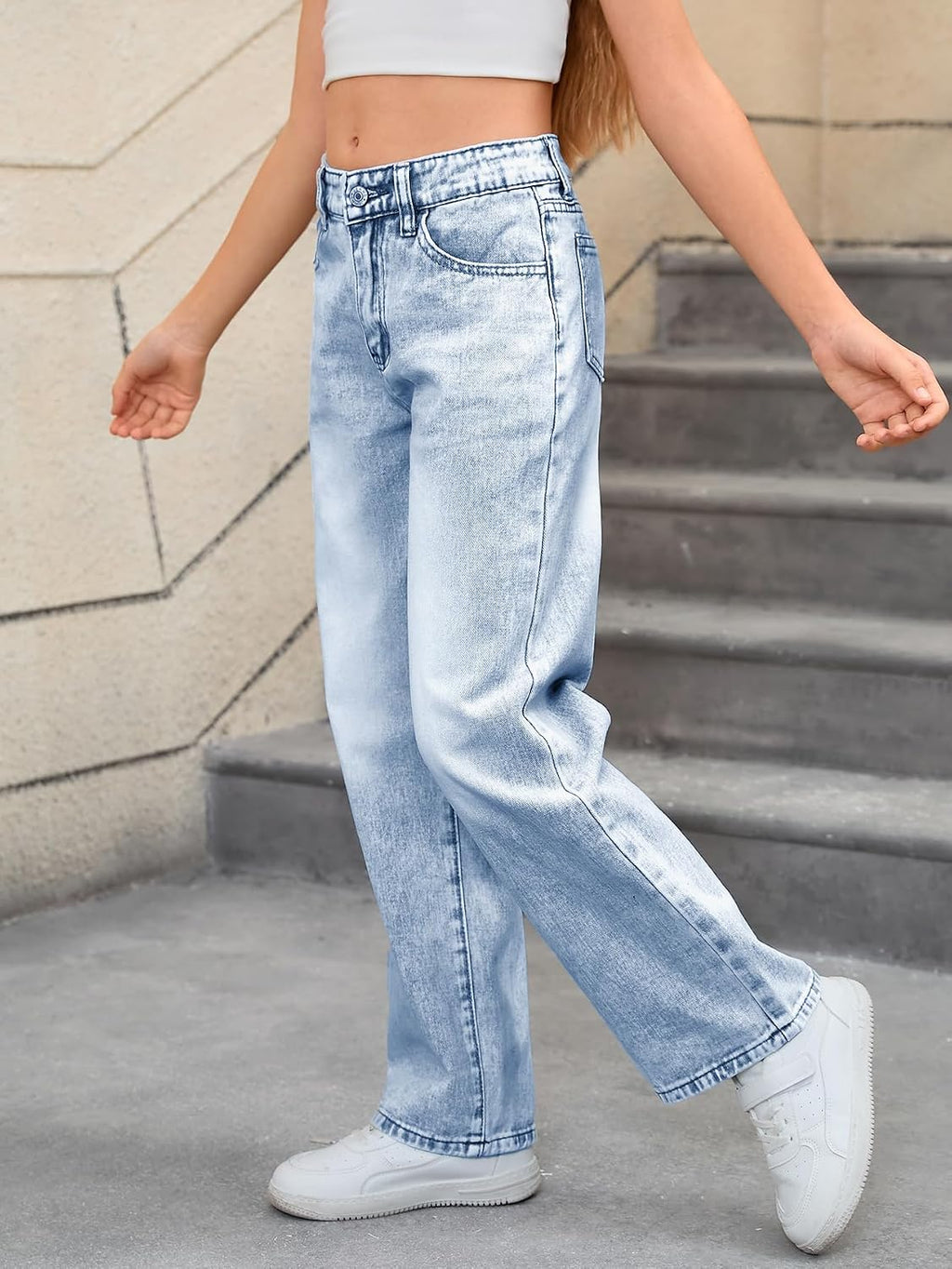 MakeMeChic Girl's Baggy Jeans Wide Straight Leg Denim Pants Kids 4-16Y