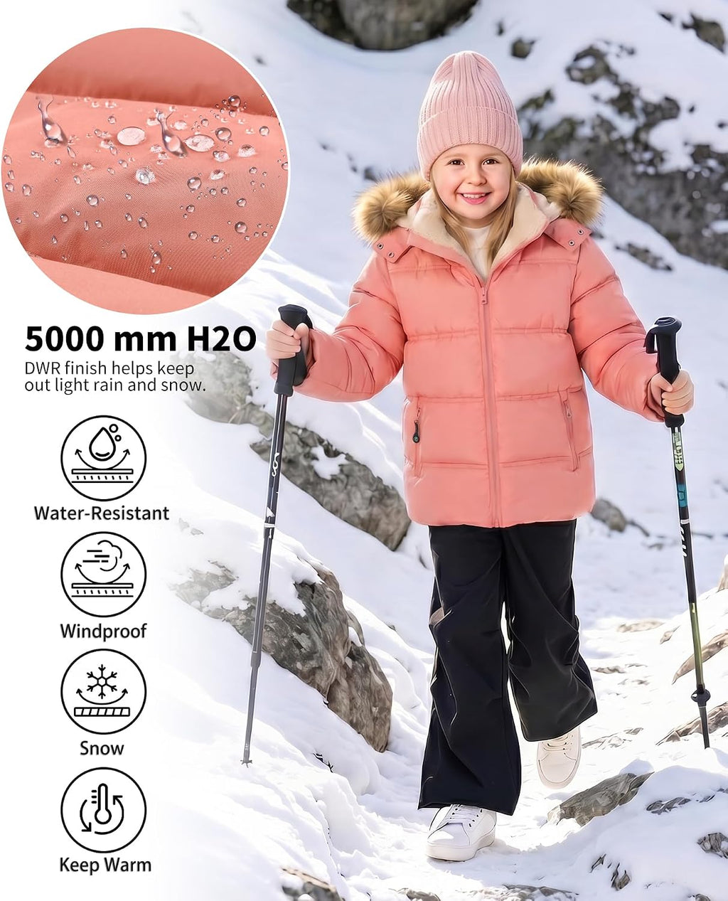 Boy's Girl's Winter Coat Puffer Sherpa Warm Jacket with Detachable Fur Hood