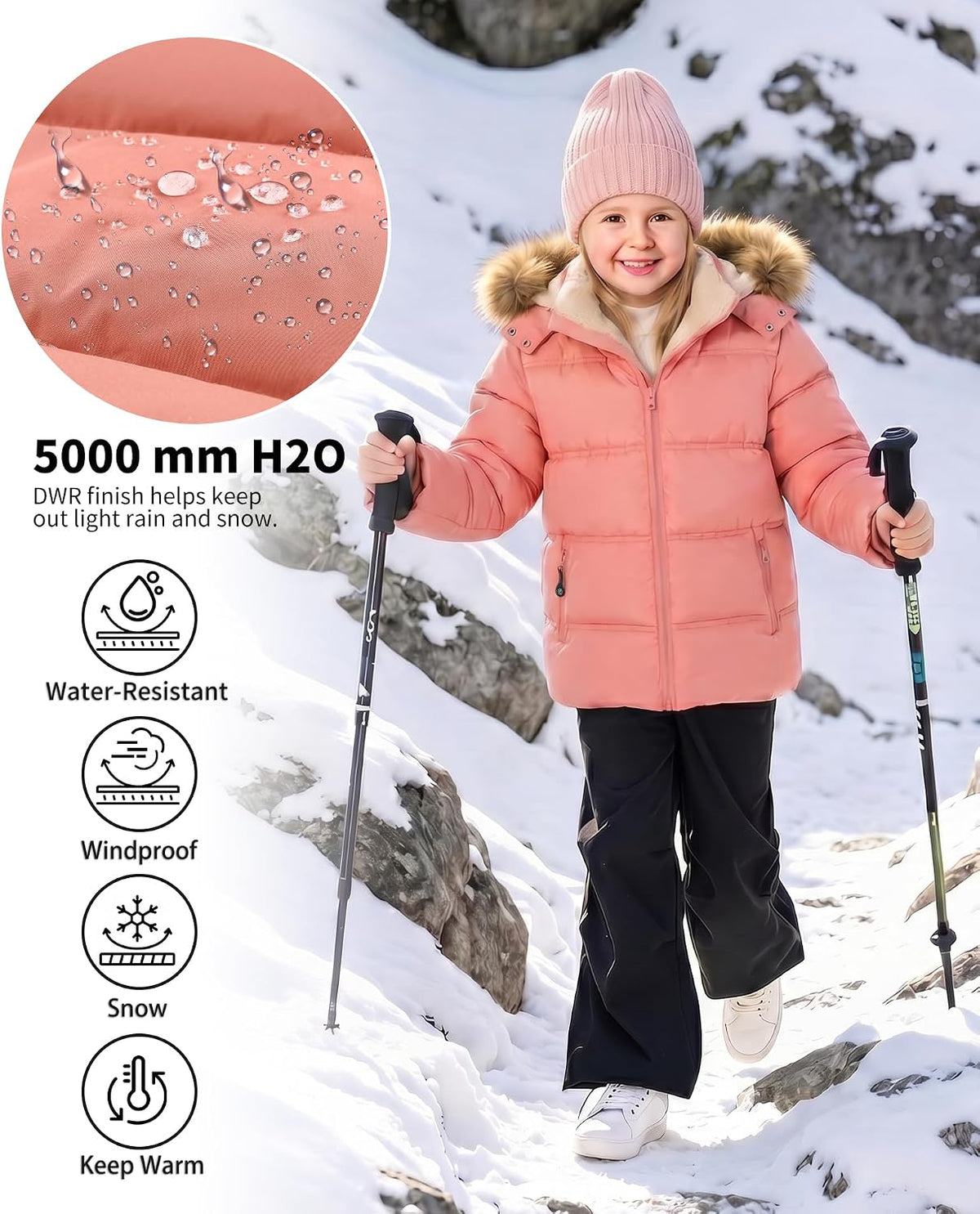 Boy's Girl's Winter Coat Puffer Sherpa Warm Jacket with Detachable Fur Hood