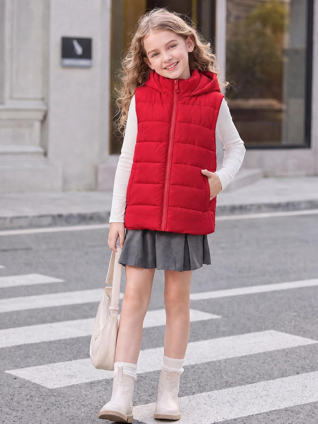 Haloumoning Girls Hooded Puffer Vest Sleeveless Quilted Outerwear Jacket
