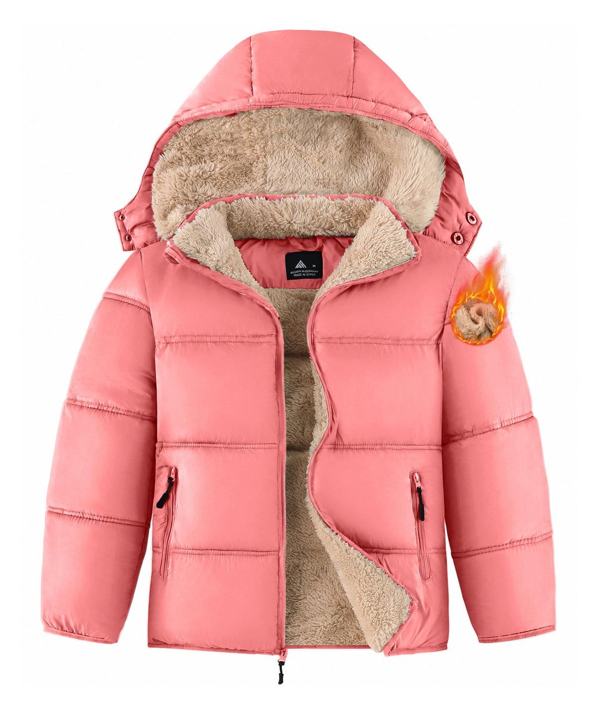 Boy'S Girls Winter Coat Puffer Jacket Sherpa Fleece with Detachable Hood