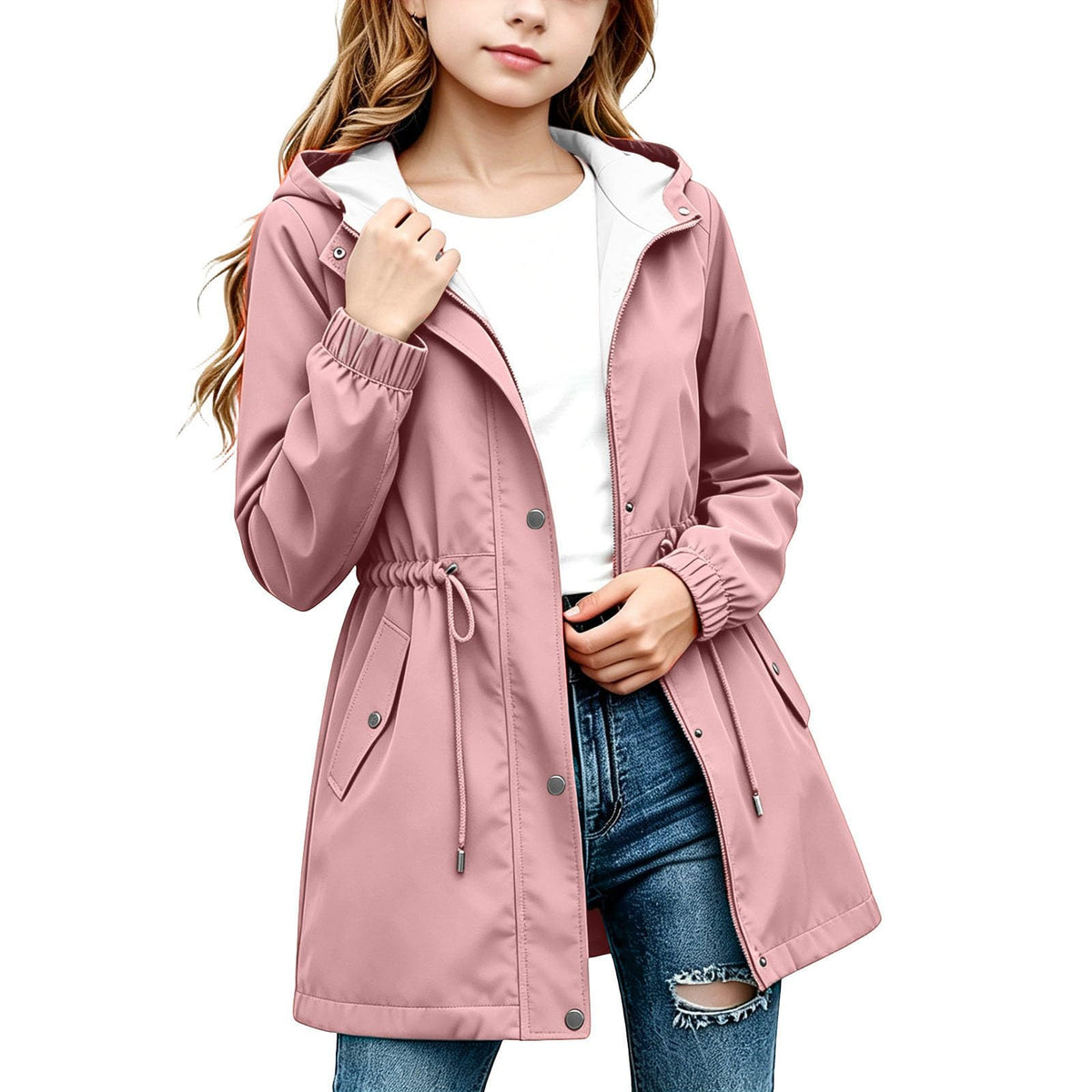 DASAYO Girls Rain Jacket Waterproof Lightweight Raincoat Hooded Windbreaker