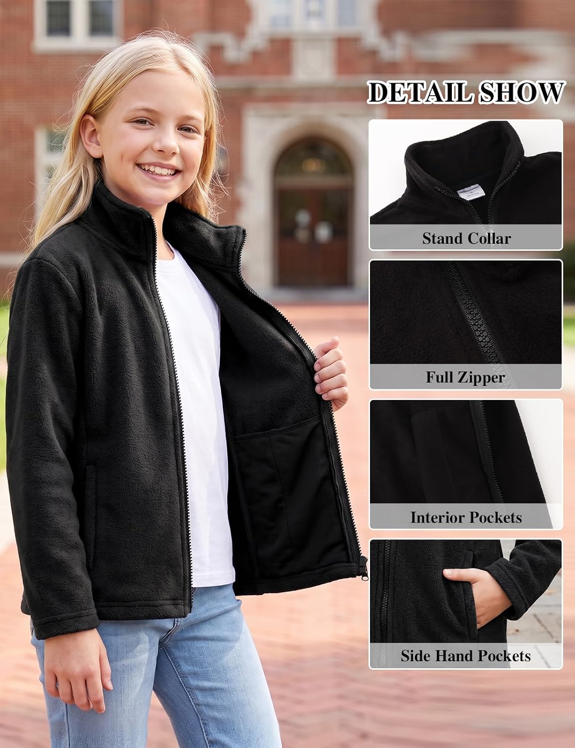 Noomelfish Girls Full Zip Soft Polar Fleece Jacket Outerwear Coat With Pockets (5-14 Years)