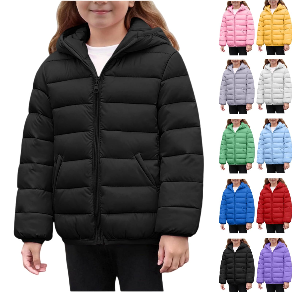 Girls Winter Coat Kids Puffer Jacket Youth Hooded Lightweight down Jackets Boys Warm Packable Outerwear Cute Clothes