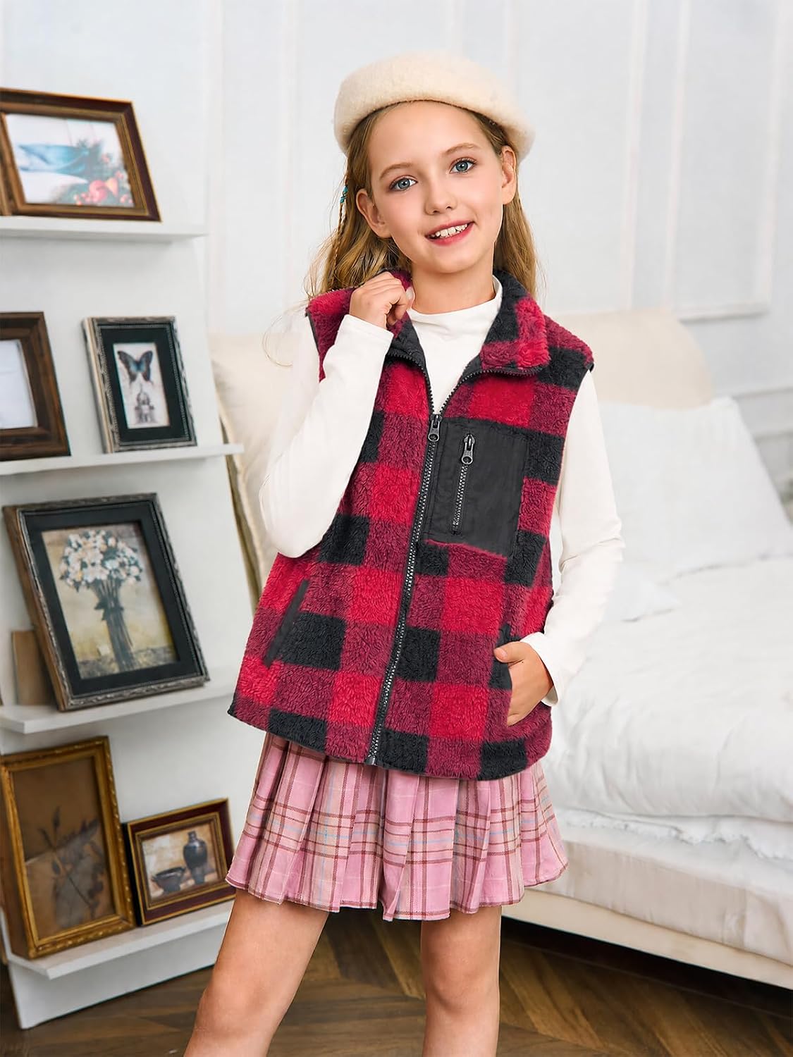 Haloumoning Girls Fleece Vest Sherpa Full Zip Fuzzy Jackets