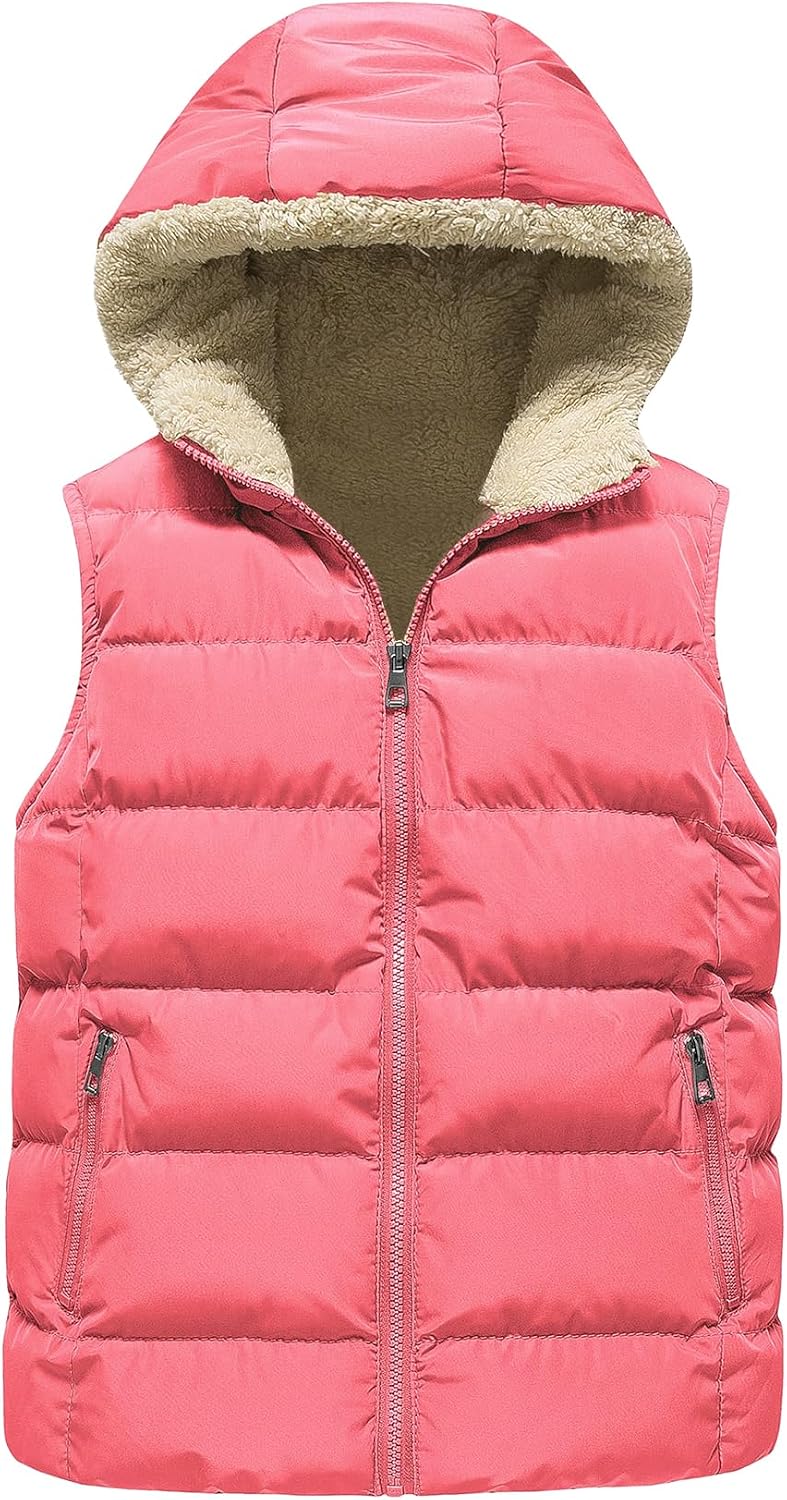 Yimoon Boys Girls Warm Puffer Vest Zip Up Fleece Lined Hooded Vest