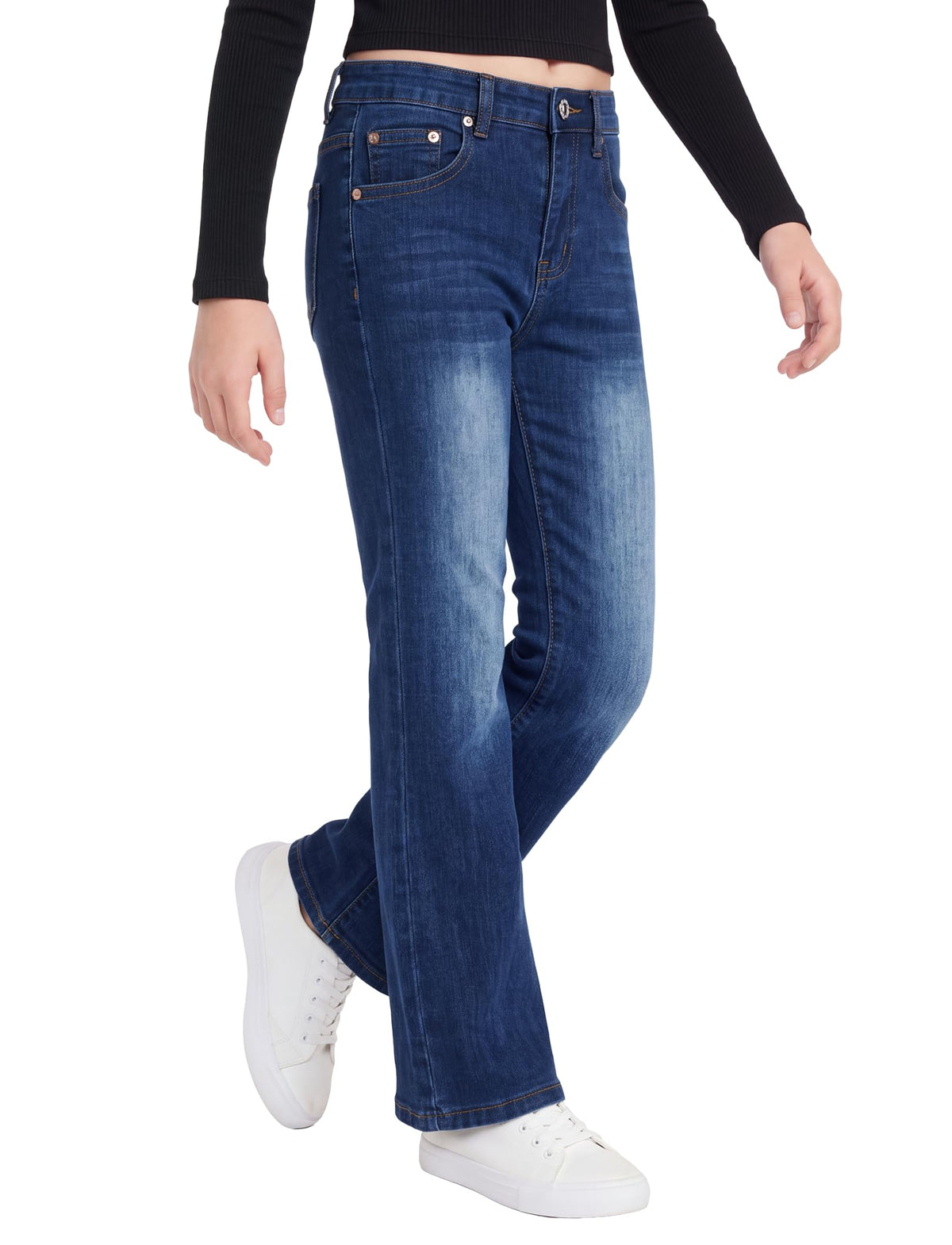PATPAT Girls Bootcut Jeans 4-14Y, Elastic Waist Jeans with Pockets Straight Leg Pants