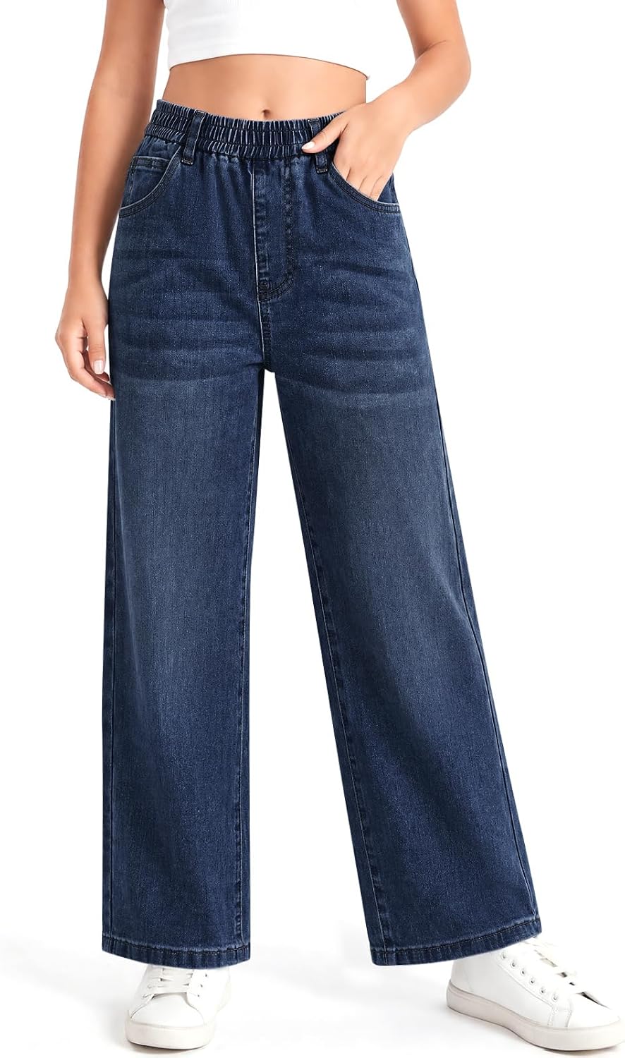 Haloumoning Girls Baggy Wide Leg Jeans High Elastic Waist Denim Pants