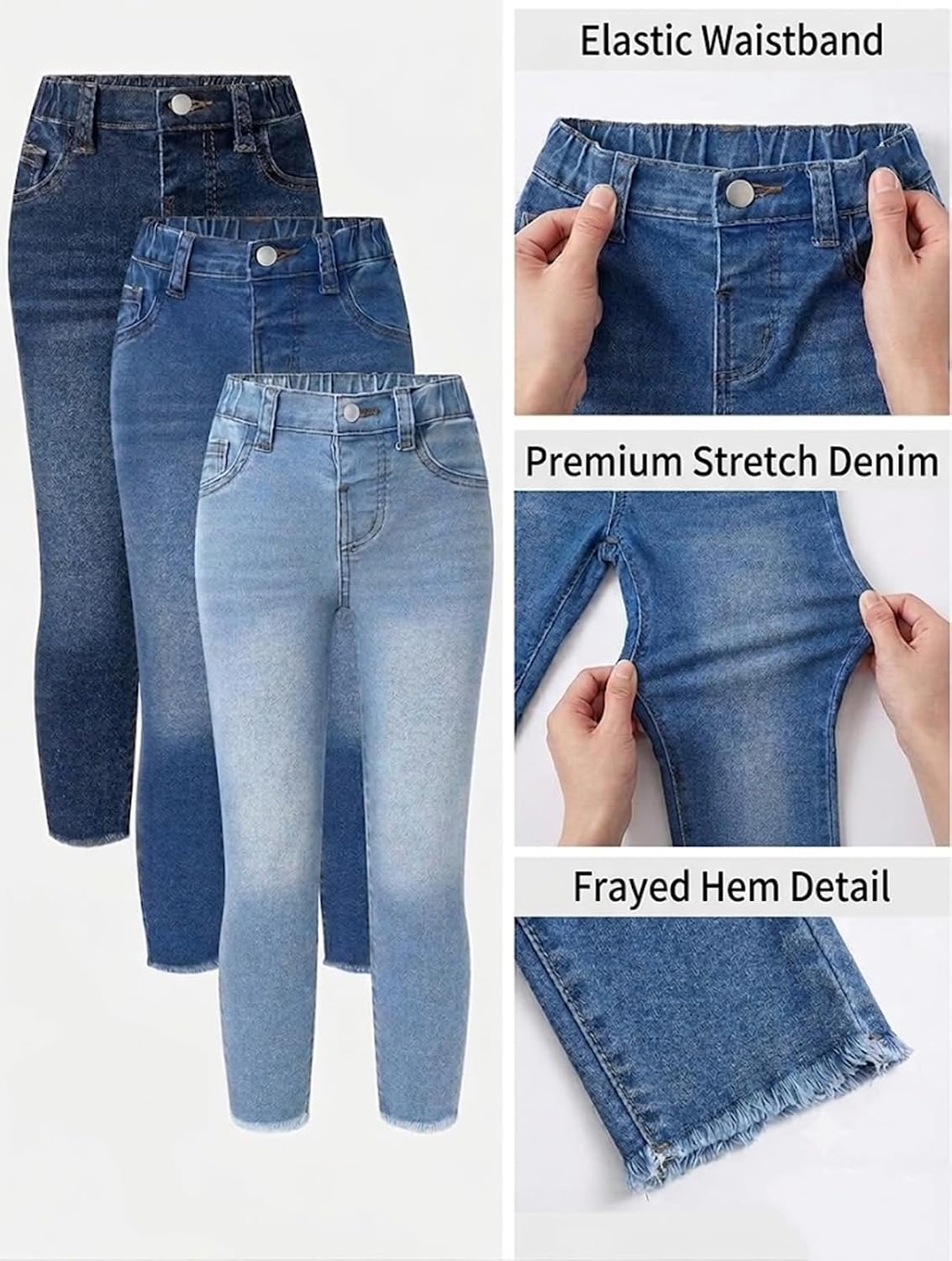 Girls Jeans 3 Pack,Soft Stretch Skinny Denim Jeans for Girls 4-7Y