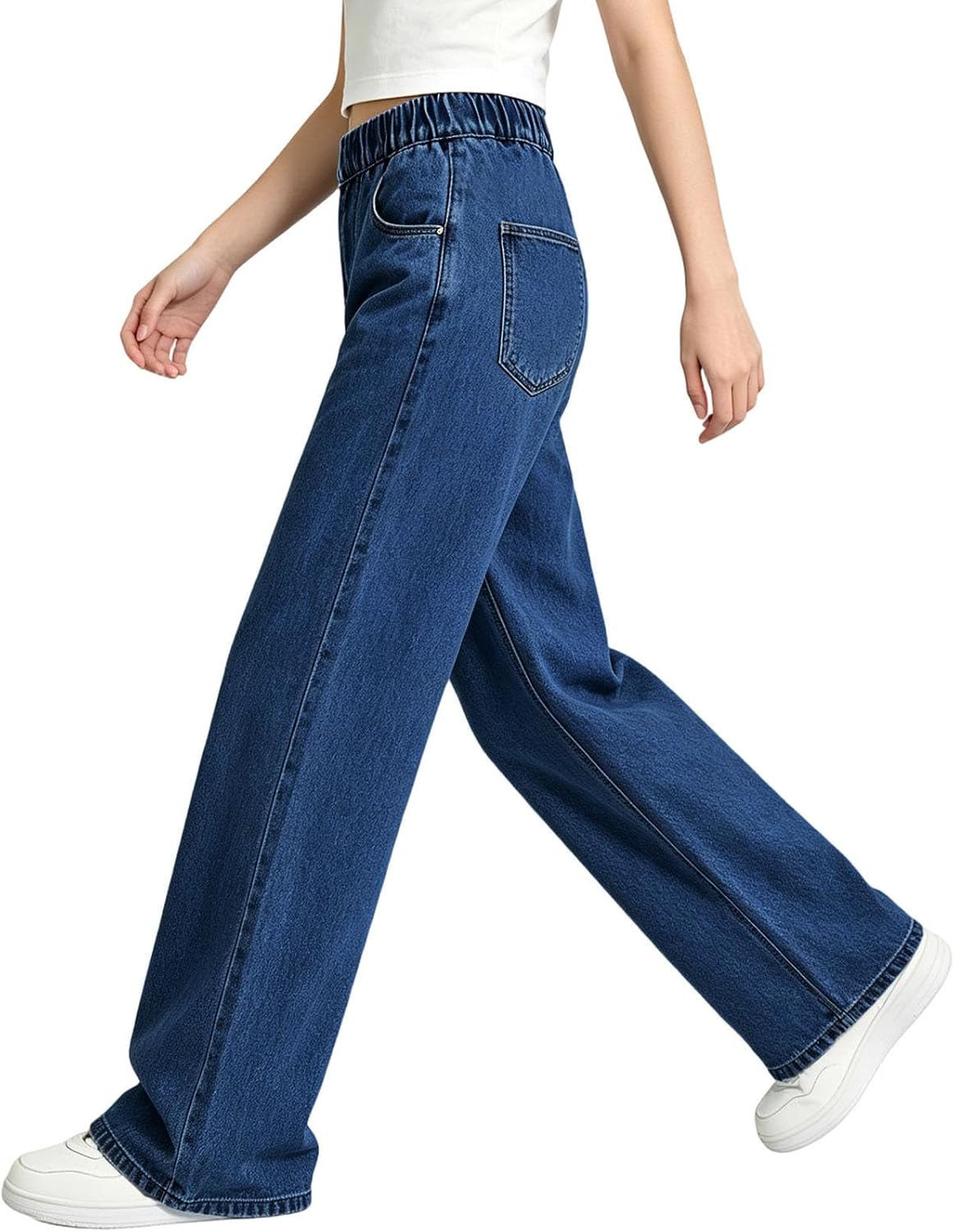 Girls Jeans Trendy Elastic Waist Straight Leg Denim Pants Kids Teen Clothes