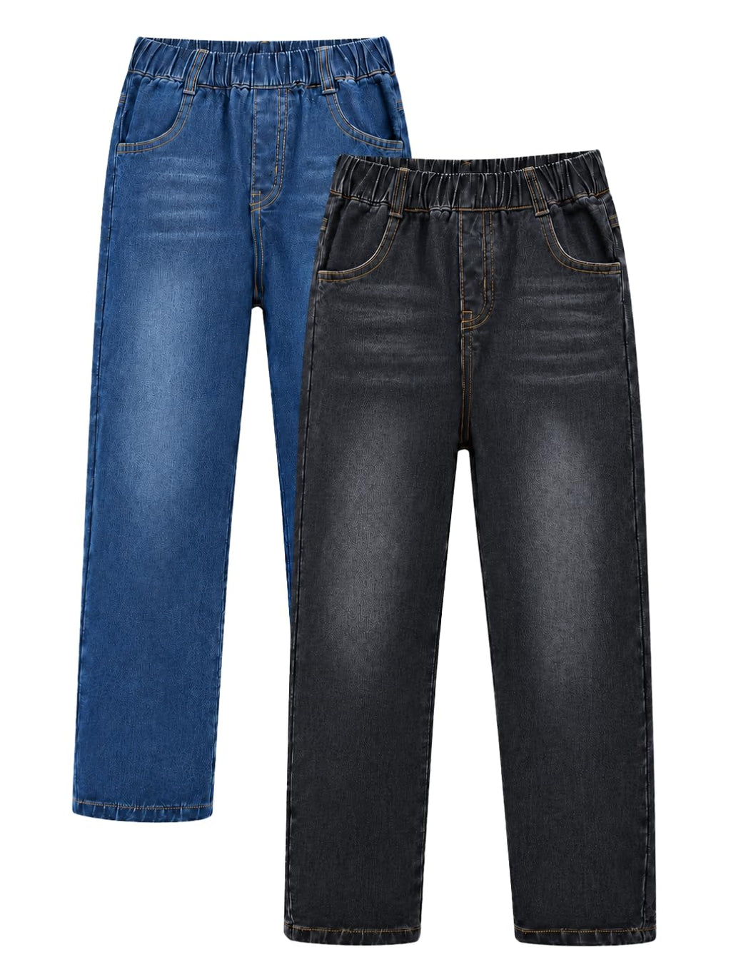 Teen Girls 2 Pack Jeans High Waist Elastic Waist Denim Pants with Pockets