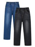 Teen Girls 2 Pack Jeans High Waist Elastic Waist Denim Pants with Pockets