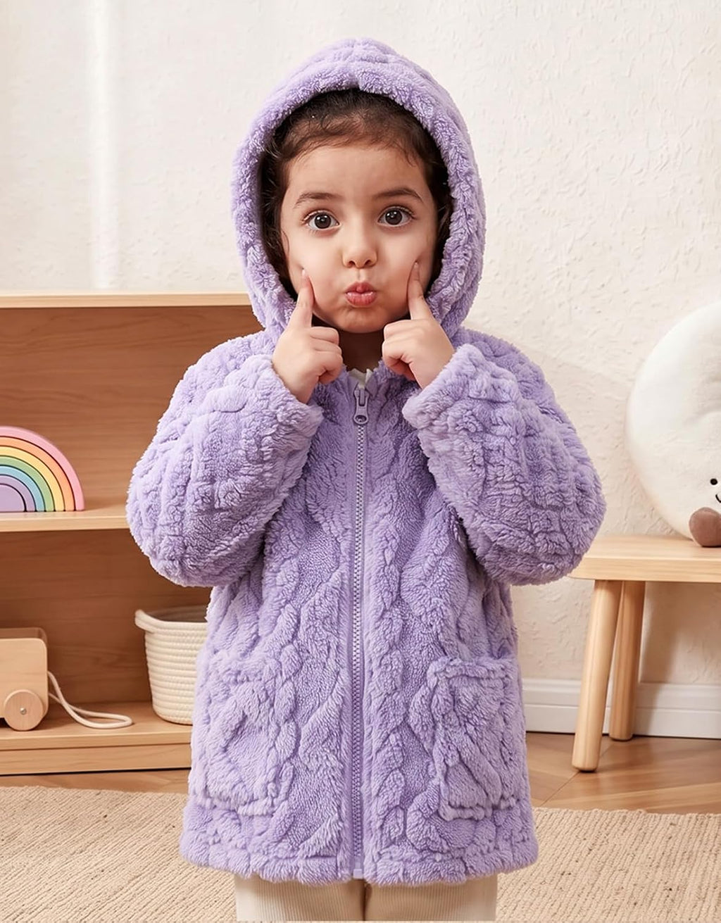 Toddler Girls Fleece Jacket Hooded Coats Winter Outwear 2-6 Years