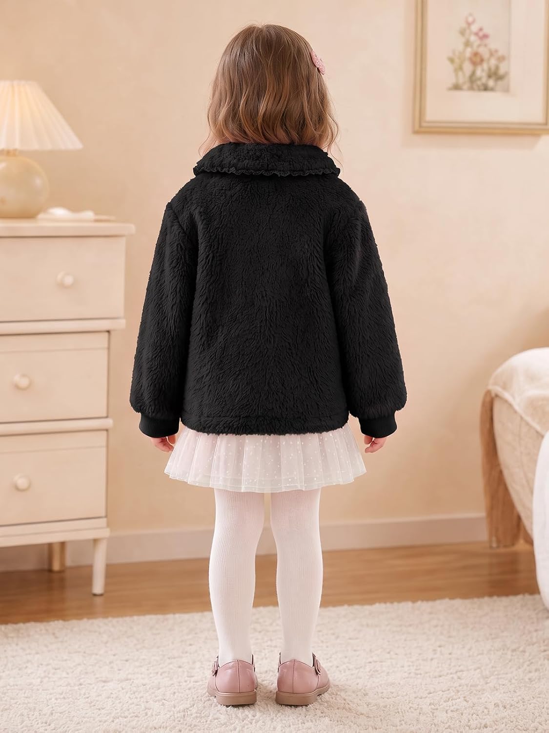 Haloumoning Toddler Baby Girl Fleece Jacket Peter Pan Collar Zip Up Coat
