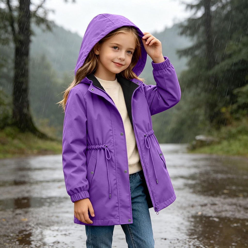 DASAYO Girls Rain Jacket Waterproof Lightweight Raincoat Hooded Windbreaker