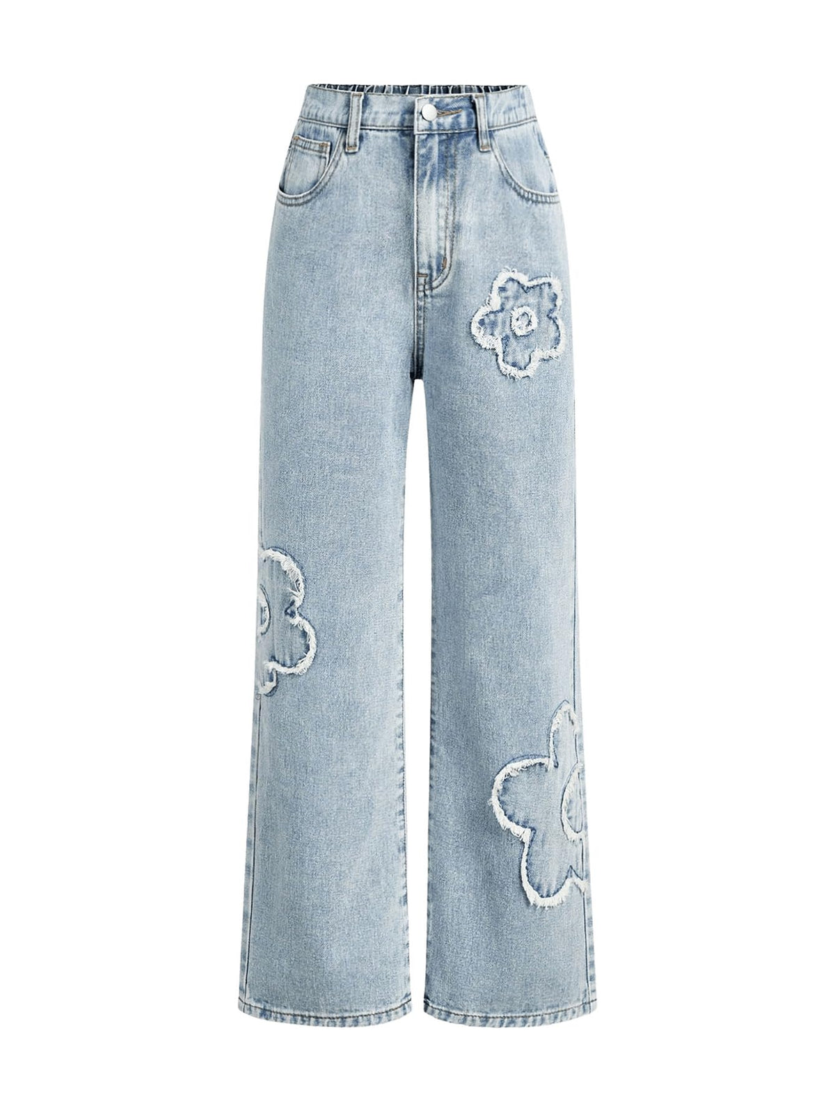 WDIRARA Girl's Bowknot Jean Elastic Waist Denim Pants Straight Leg Trousers