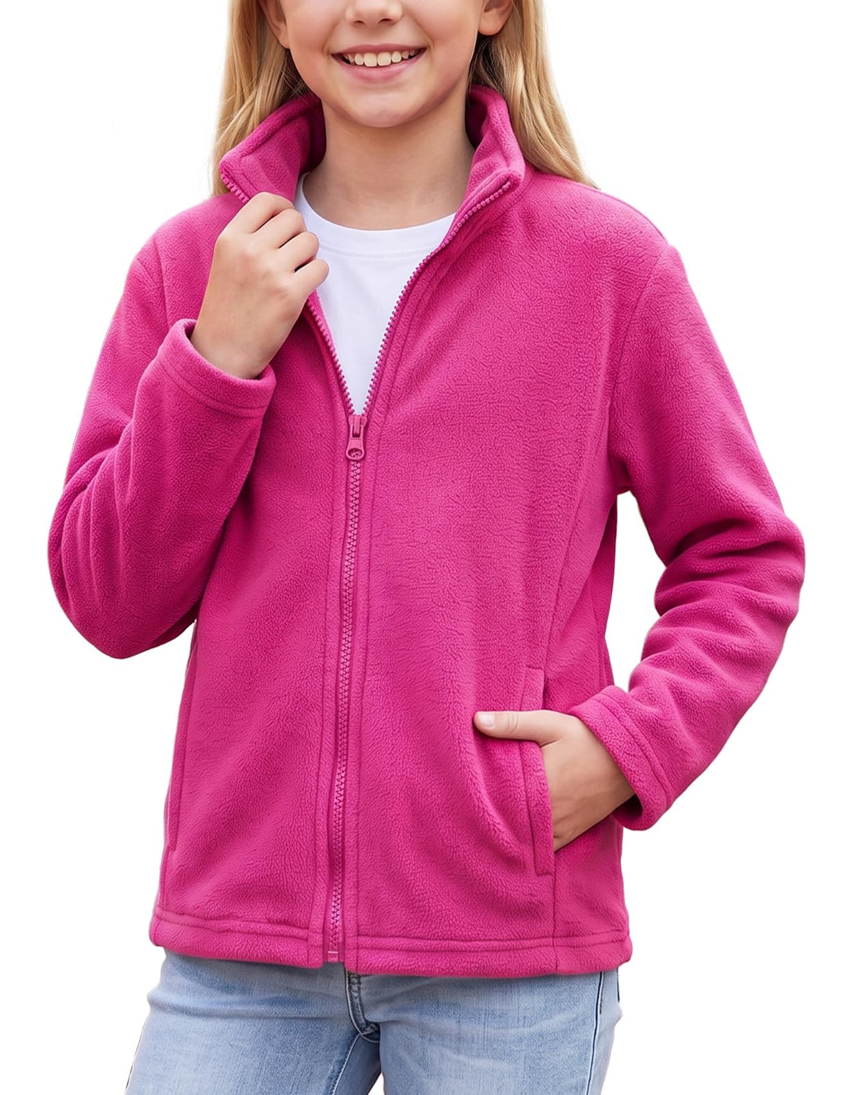 Noomelfish Girls Full Zip Soft Polar Fleece Jacket Outerwear Coat With Pockets (5-14 Years)