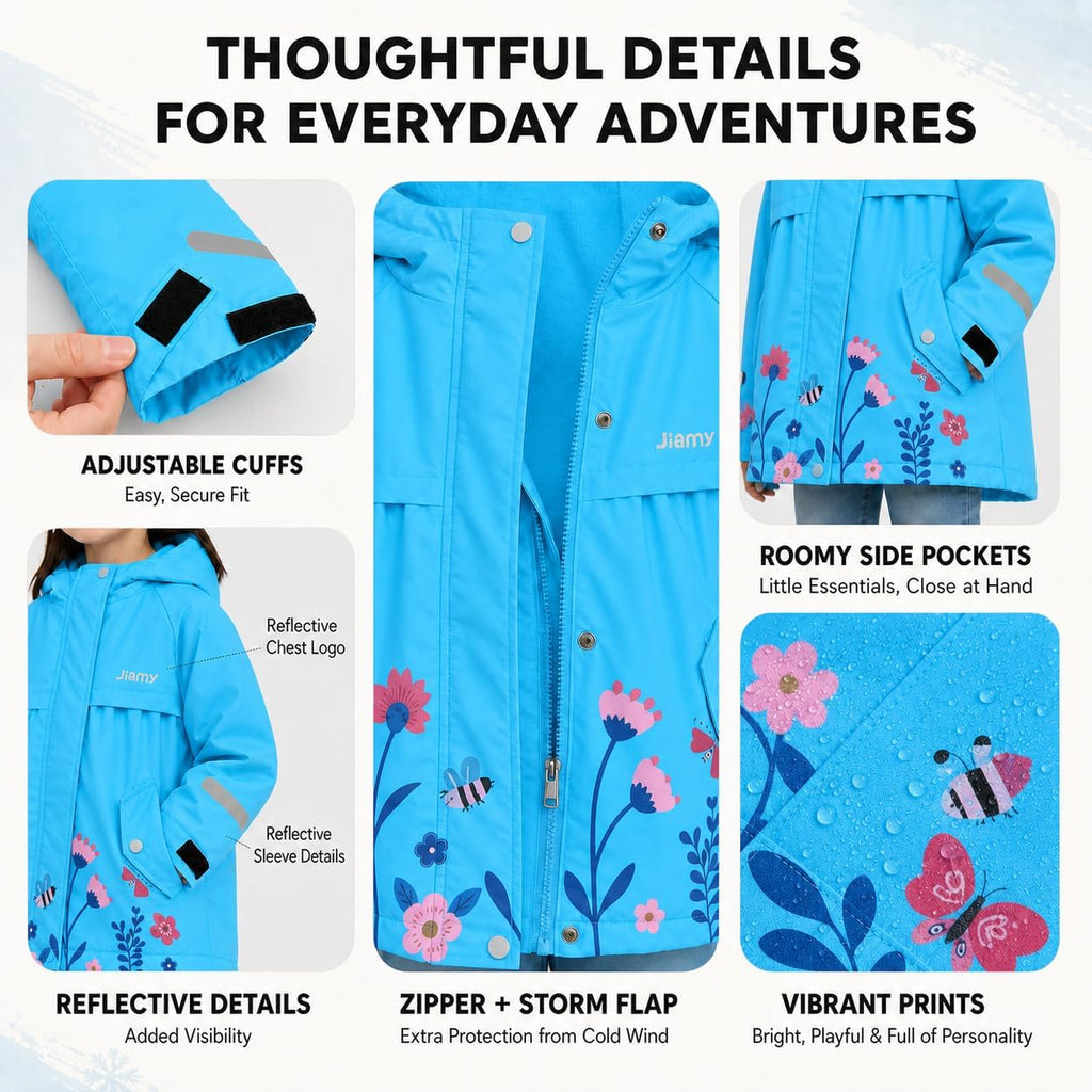 JiAmy Toddler Girls Winter Coat Fleece Lined Waterproof Hooded Jacket 1-8Y