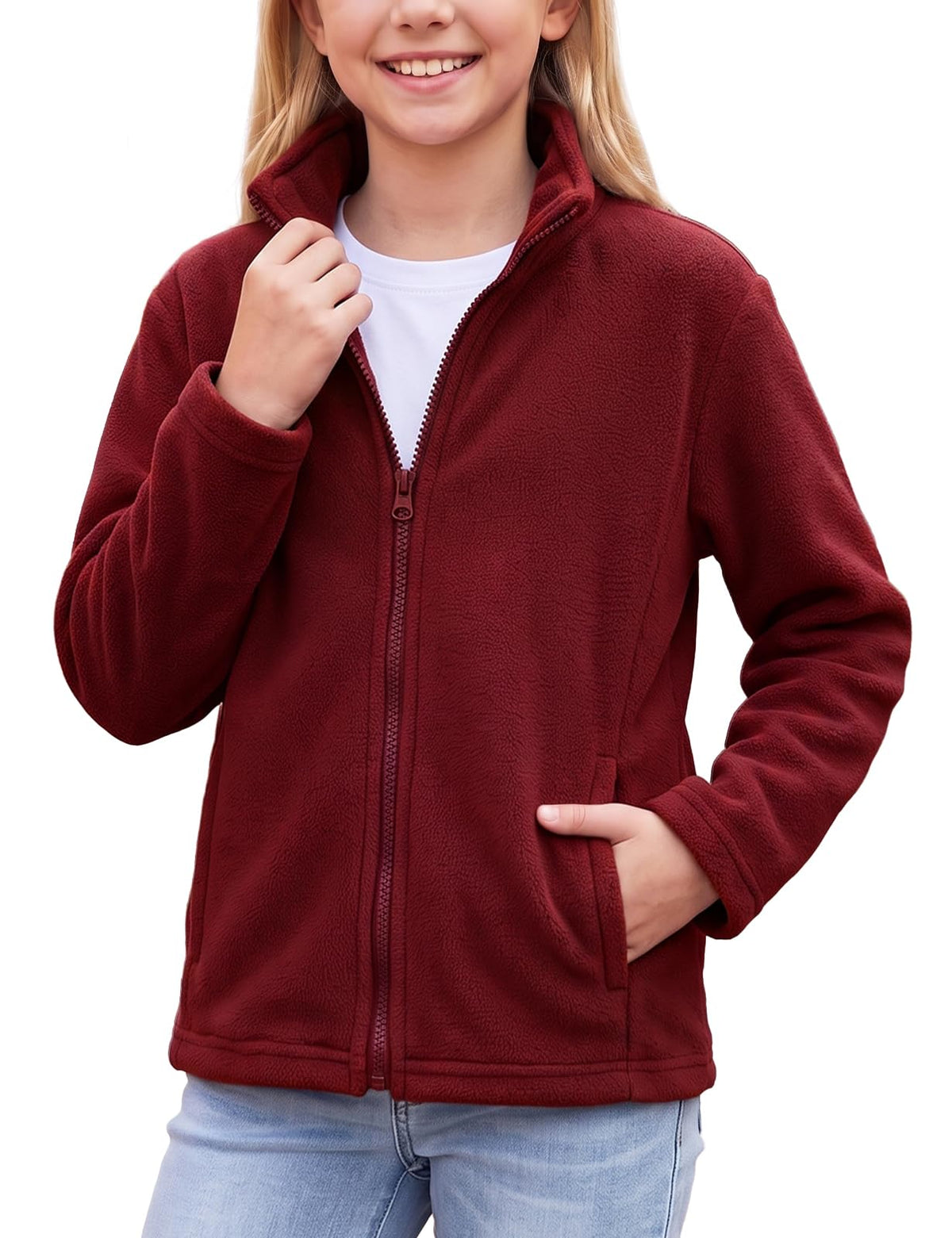 Noomelfish Girls Full Zip Soft Polar Fleece Jacket Outerwear Coat With Pockets (5-14 Years)