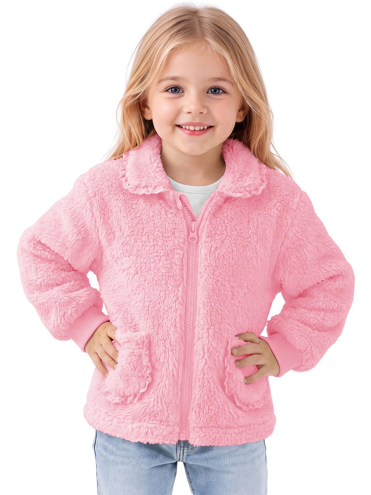 Haloumoning Toddler Baby Girl Fleece Jacket Peter Pan Collar Zip Up Coat