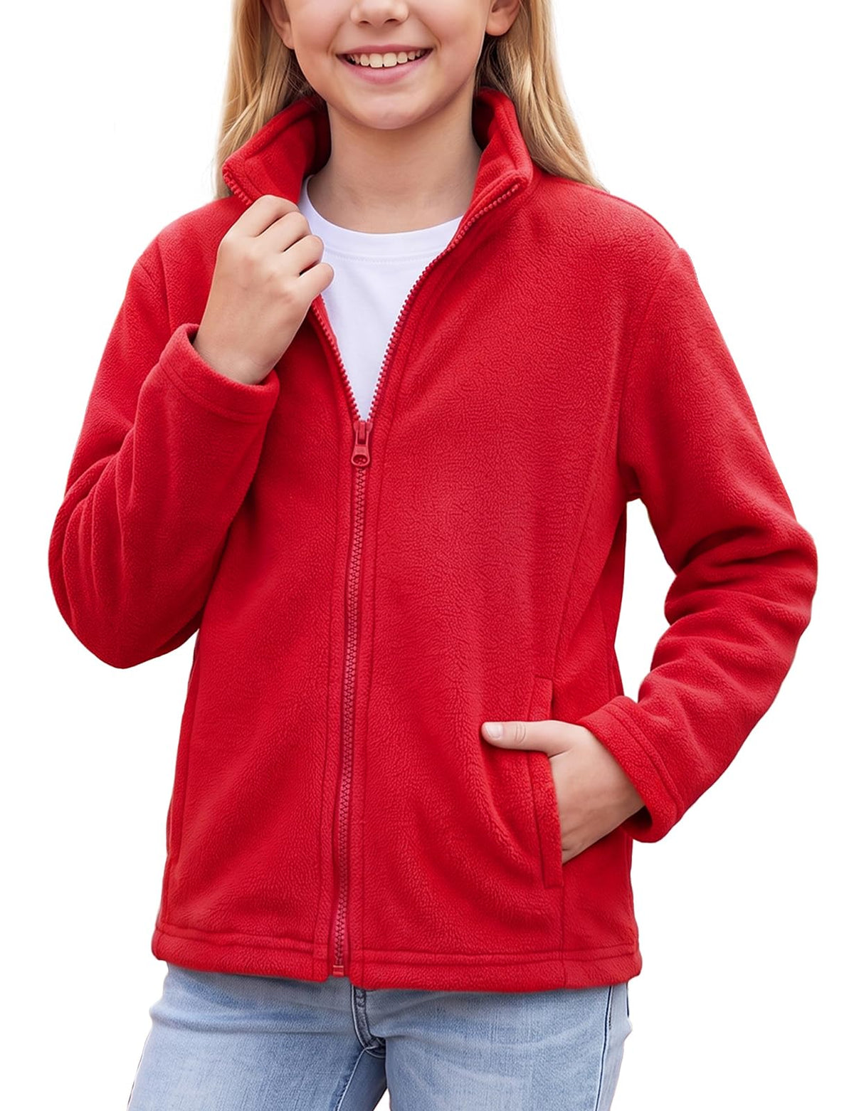 Noomelfish Girls Full Zip Soft Polar Fleece Jacket Outerwear Coat With Pockets (5-14 Years)