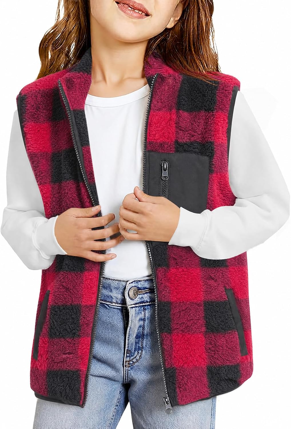 Haloumoning Girls Fleece Vest Sherpa Full Zip Fuzzy Jackets