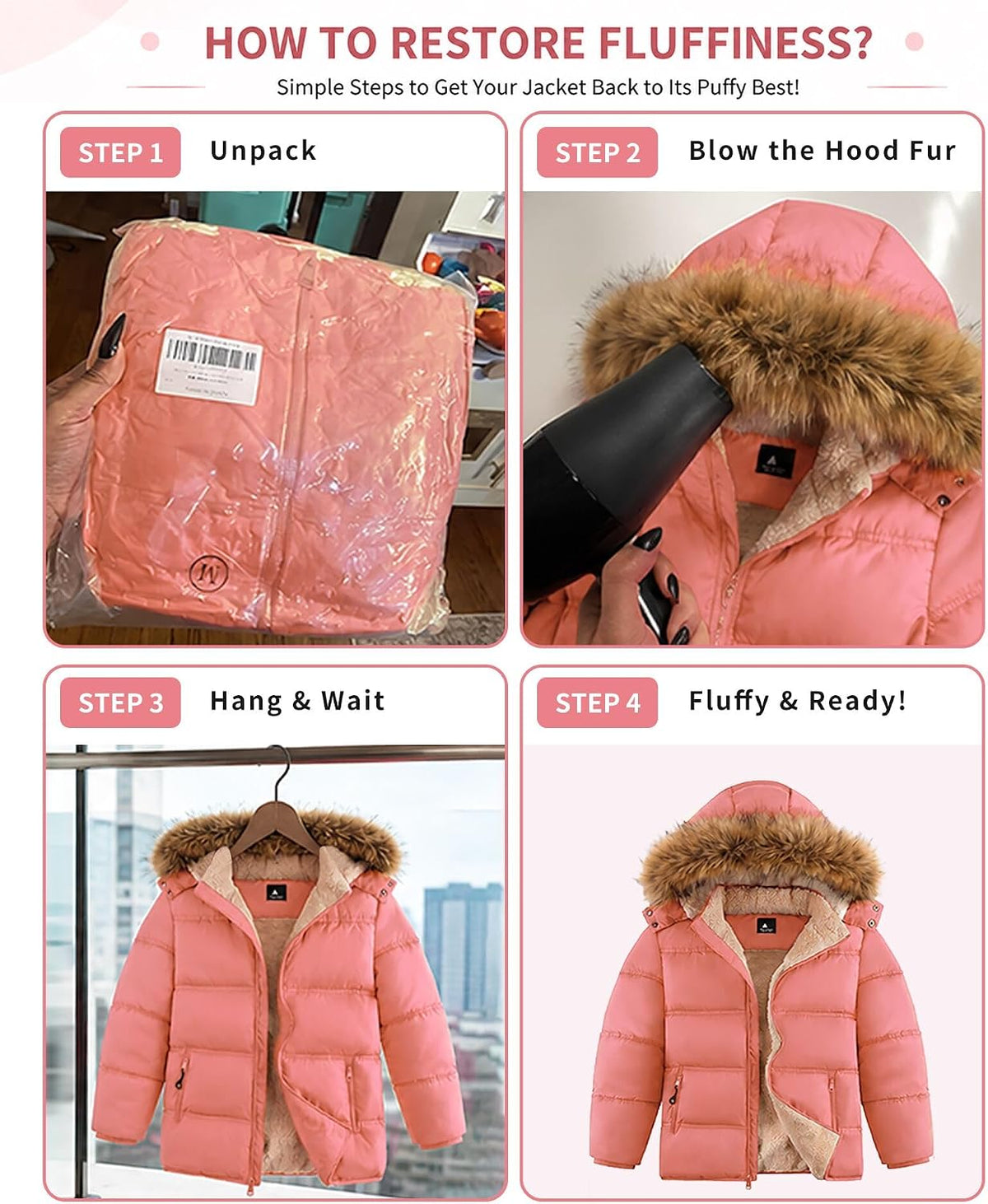 Boy's Girl's Winter Coat Puffer Sherpa Warm Jacket with Detachable Fur Hood