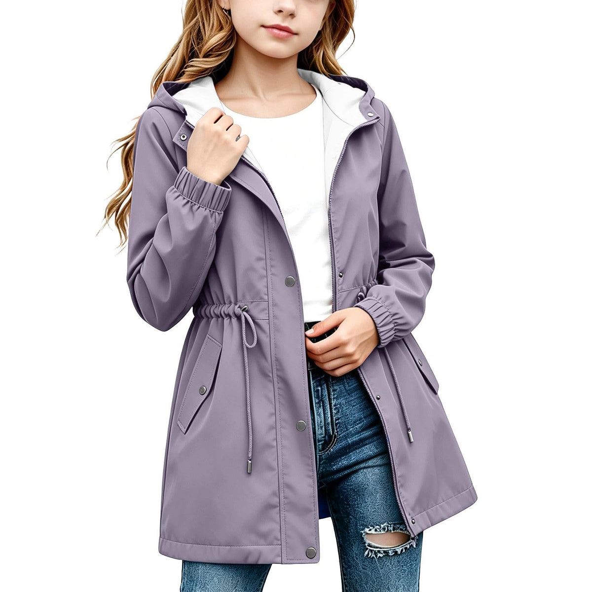 DASAYO Girls Rain Jacket Waterproof Lightweight Raincoat Hooded Windbreaker