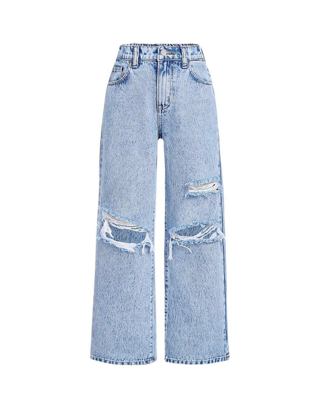 oyyniis Baggy Jeans for Girls Wide Leg Ripped High Elastic Waisted Denim Pants Cute Summer Trousers Y2K Streetwear 7-14Y
