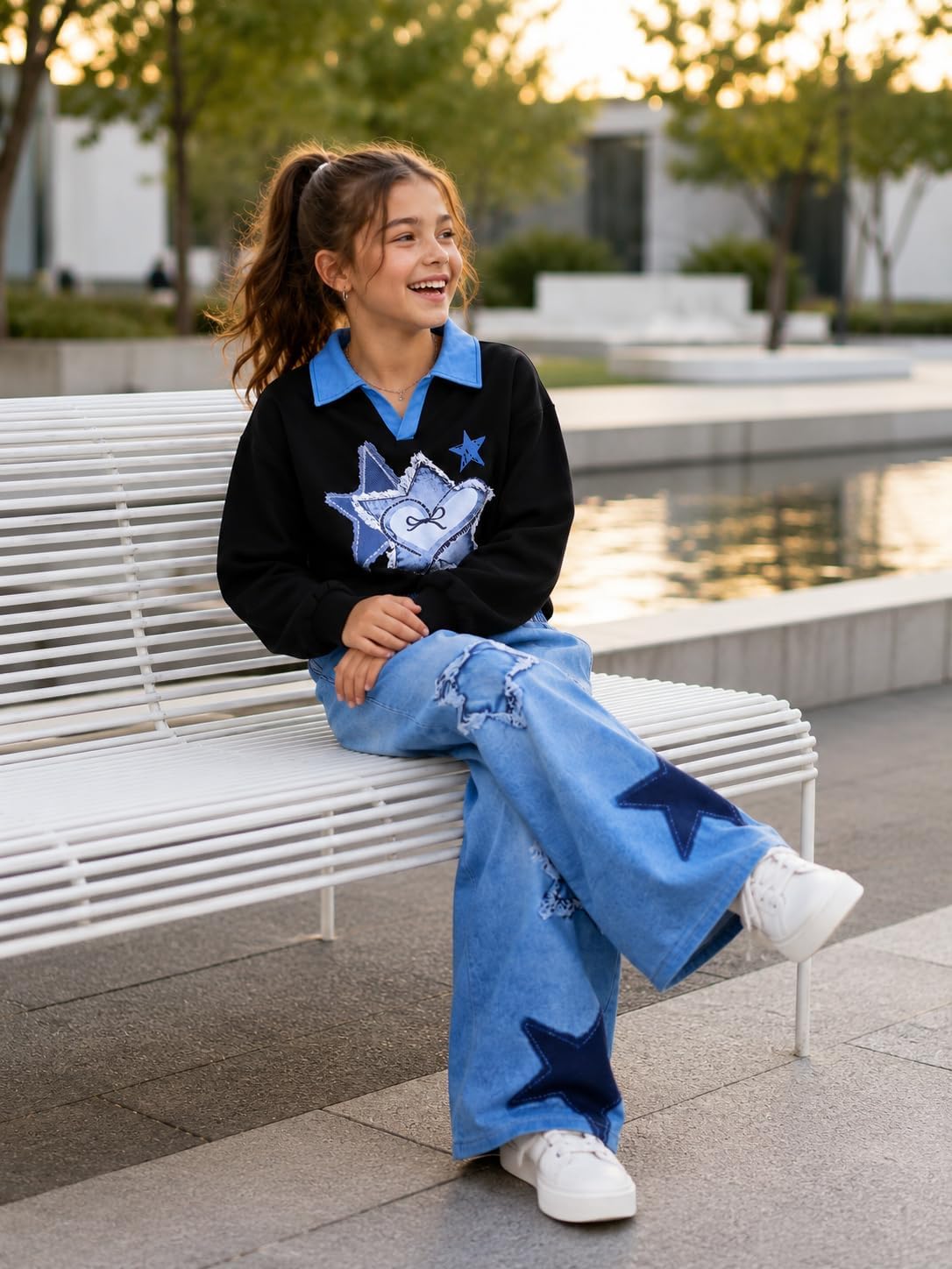 Tween Girl Clothes Mock Neck Long Sleeve Top & Bow Wide Leg Pants 2PCS Fall Winter Outfits Set 7-14Y