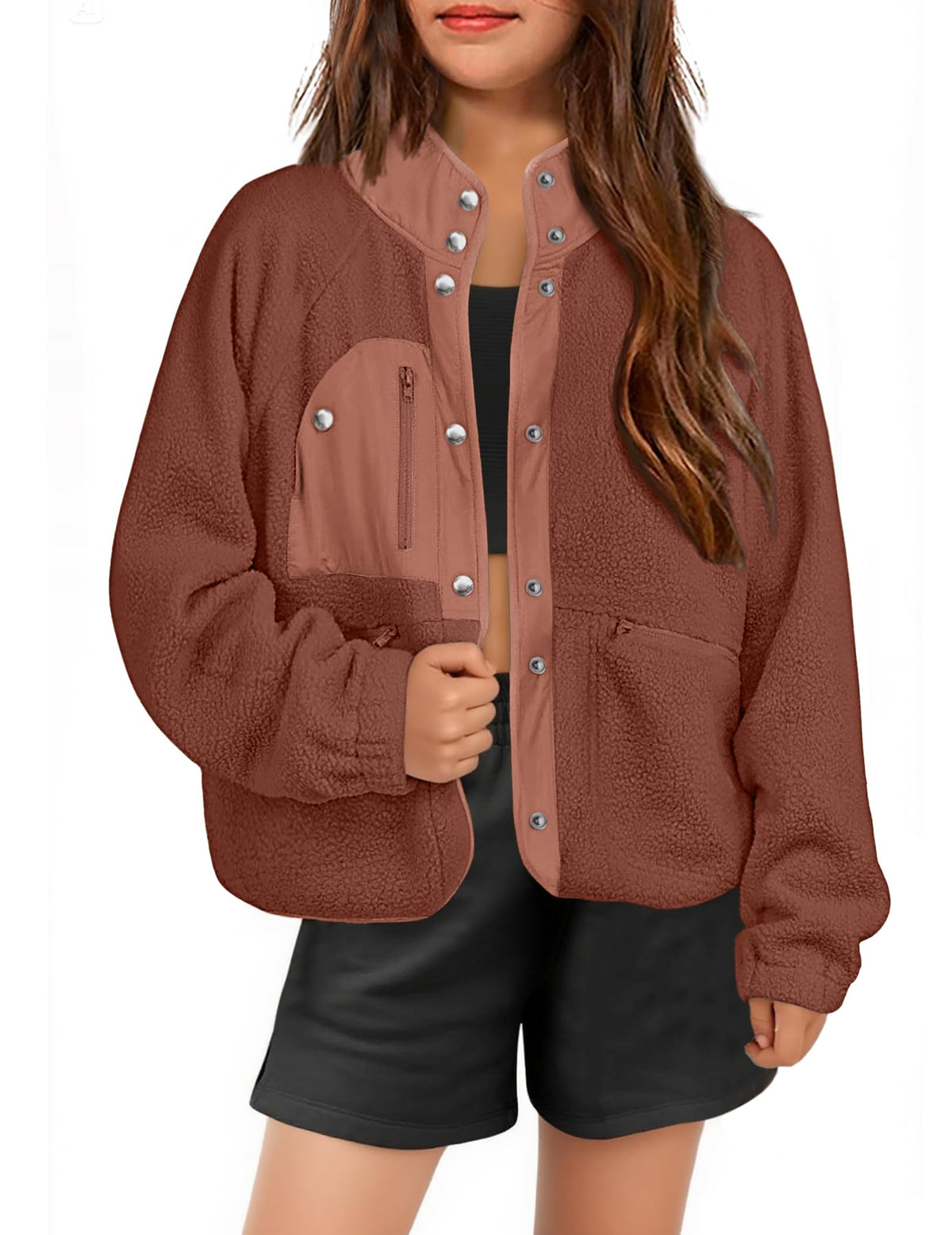 Arshiner Girls Sherpa Fleece Jacket Button Down Fall Winter Coat