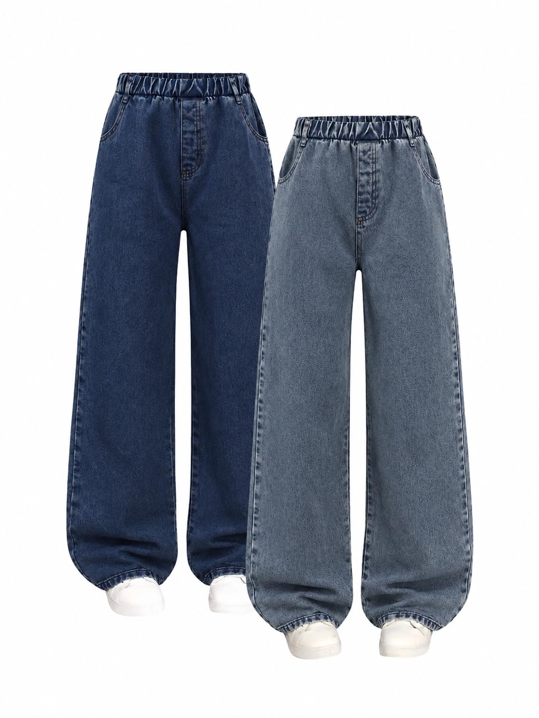 Girls 2 Pack Jeans Wide Leg High Waist Denim Pants with Elastic Waist, Loose Fit Jeans for School Size 7-16