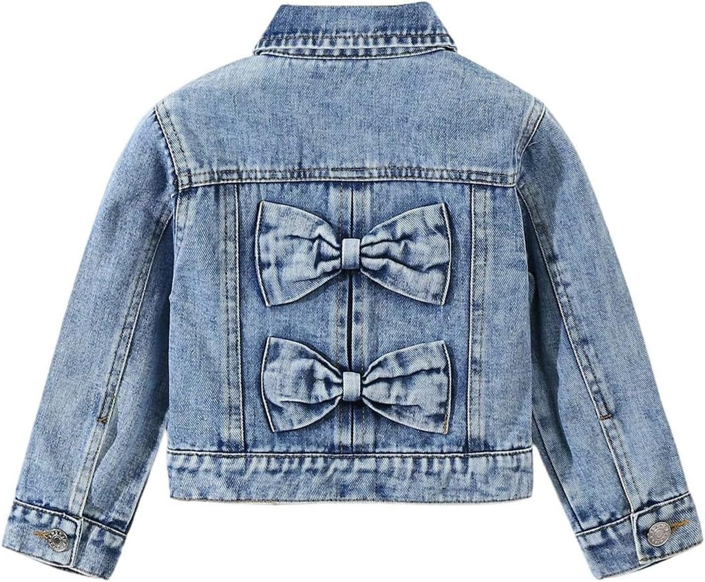 WDIRARA Girl's Bow Denim Jacket Button Down Jean Jacket Cute Outerwear