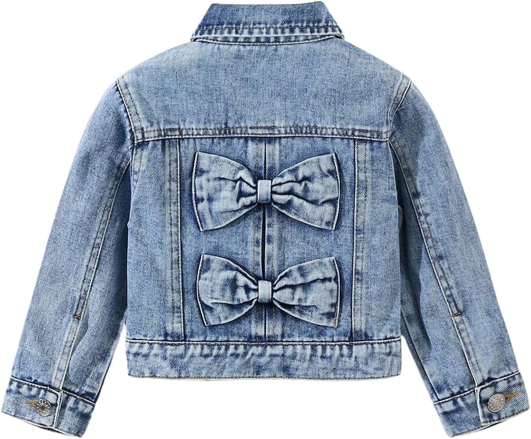 WDIRARA Girl's Bow Denim Jacket Button Down Jean Jacket Cute Outerwear